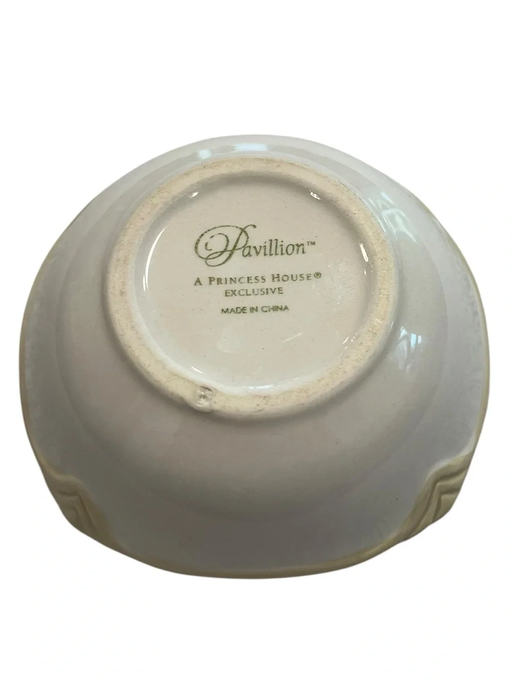Princess House Pavillion Nested Serving Bowls Set of 2 Cream Embossed Scroll Cer